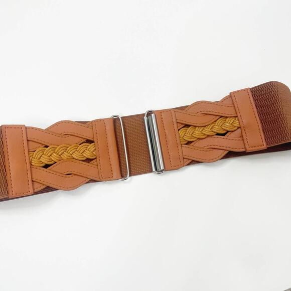 2/$30 New Elastic Wide Waist Belt Braided Camel Brown Caramel Tan - Picture 12 of 14